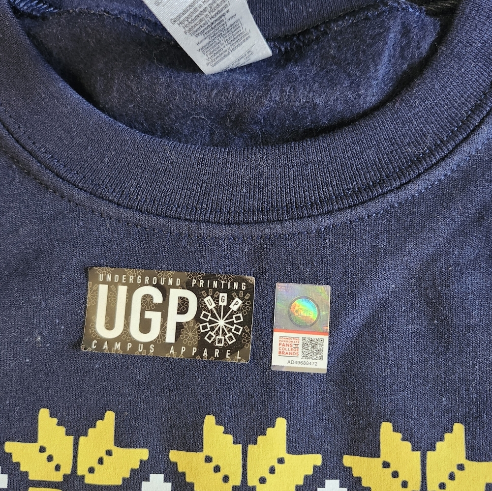 University Of Michigan College Holiday Sweatshirt Unisex Sz L Navy Collegiate, - Picture 3 of 8